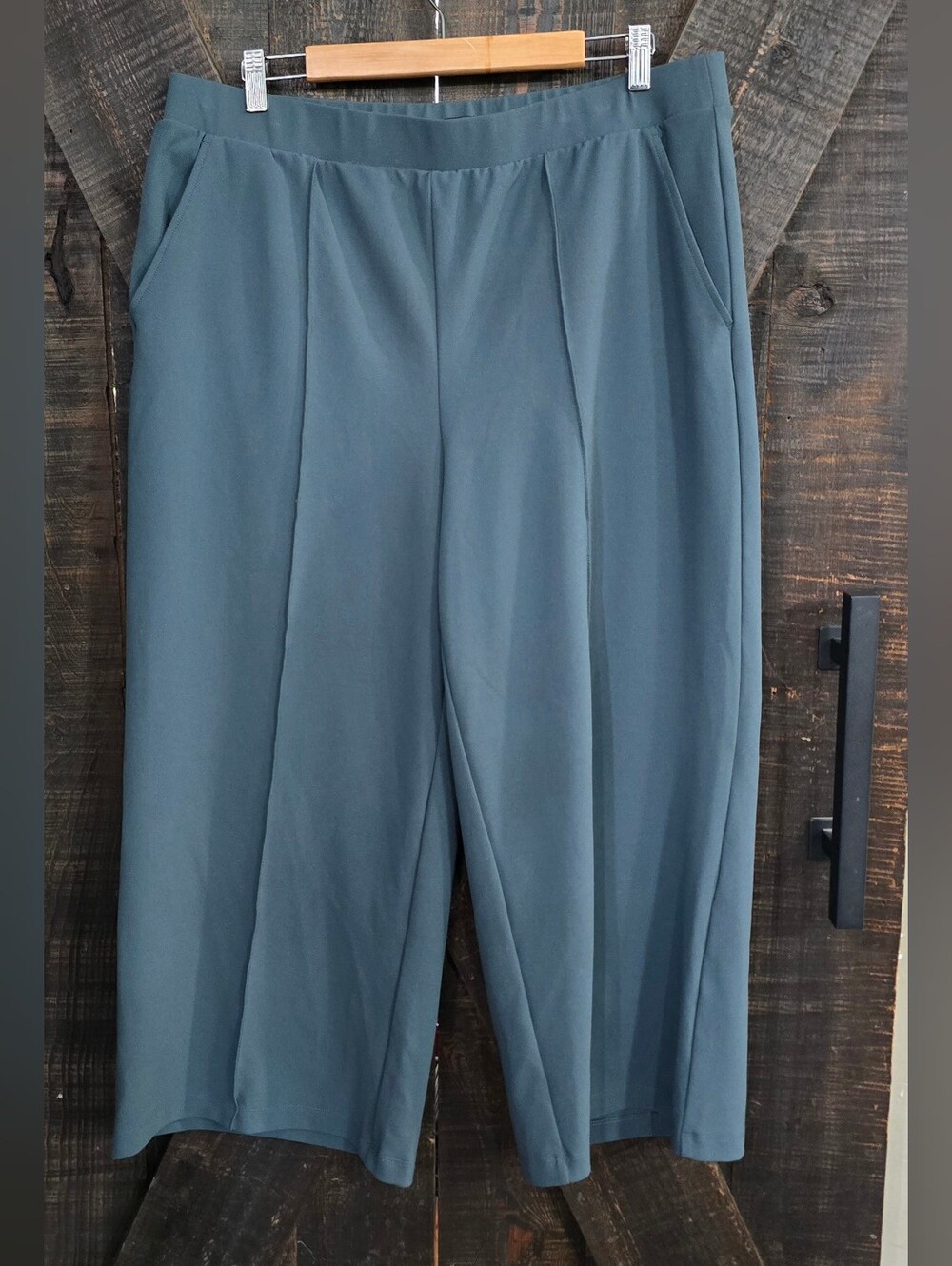Loft Size XL Women's Teal Wide-Leg Cropped Pull-On Pants